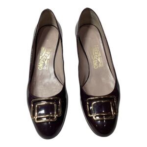 Salvatore Ferragamo Women’s Brown Coleen Flats Gold Ornament Leather Shoes